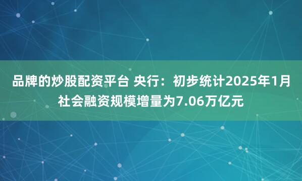 品牌的炒股配资平台 央行：初步统计2025年1月社会融资规模增量为7.06万亿元